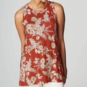 J. Jill Wearever Collection Crimson Floral Sleeveless Tunic Top Size L